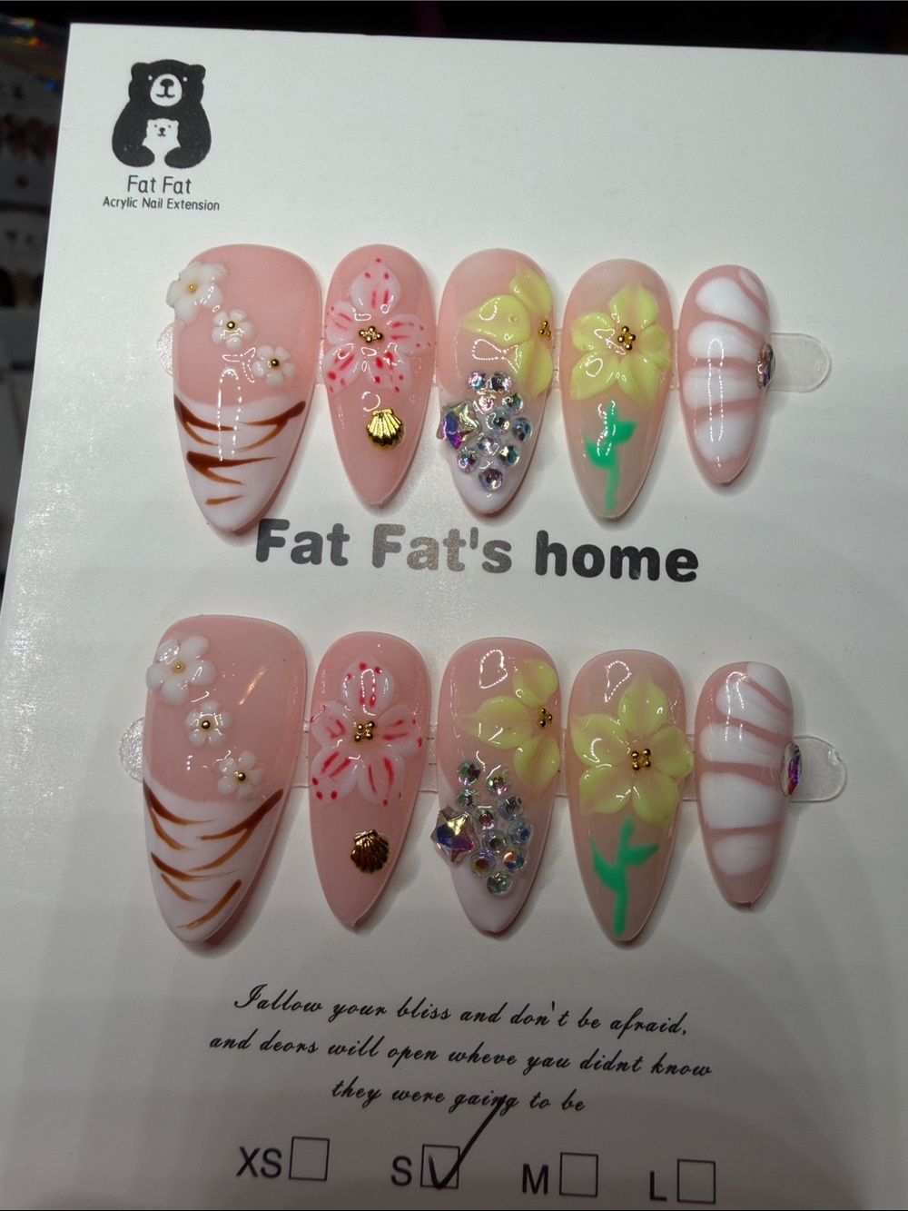Pink Floral 3D Acrylic Press-On Nail Set